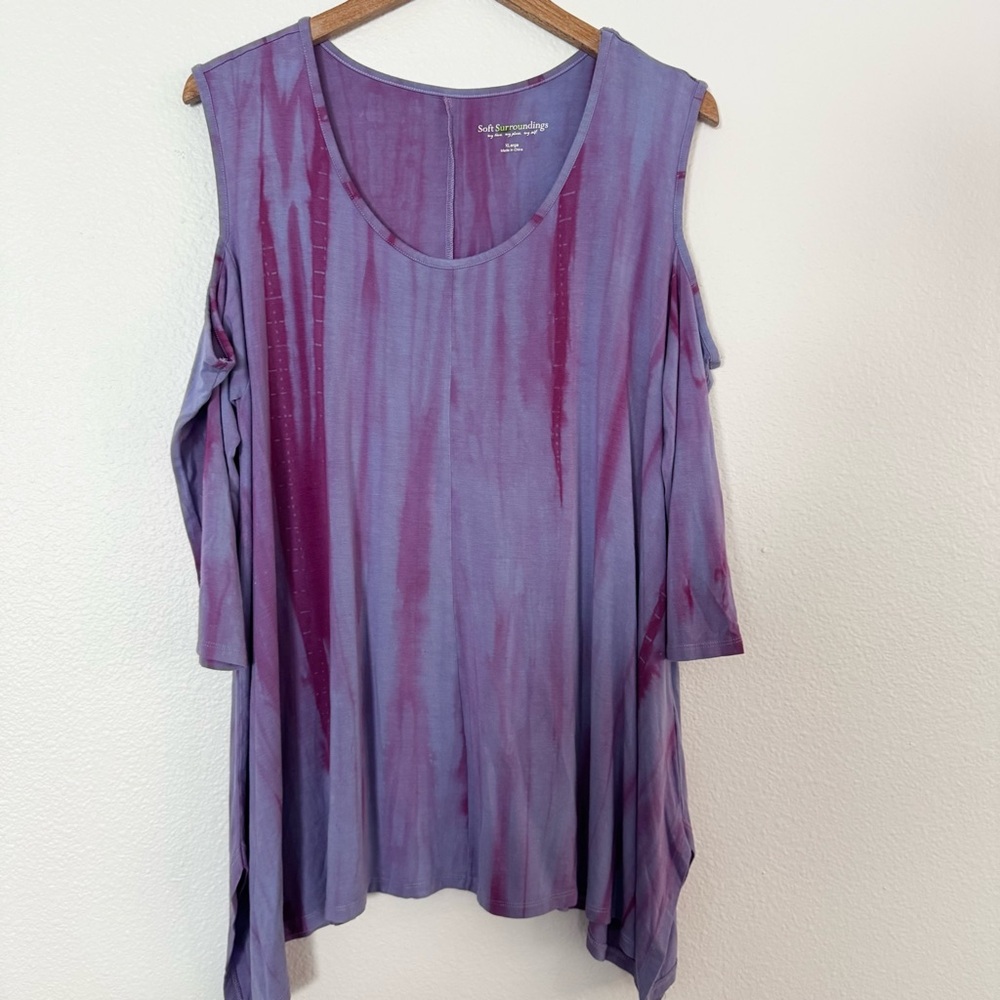 Soft Surroundings purple bleach dye cold shoulder tunic top size XL